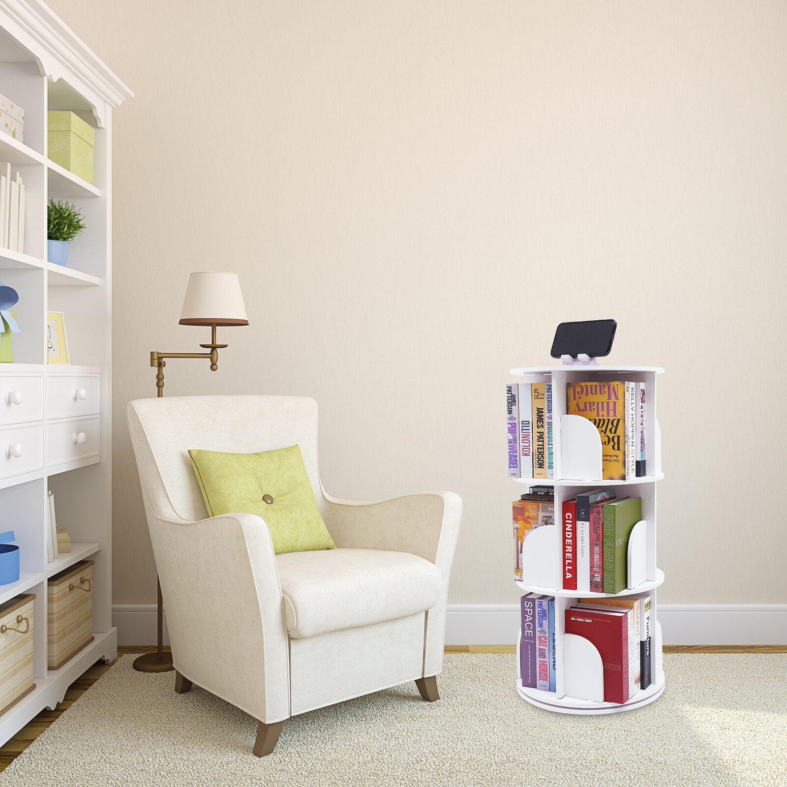 3Tier 360 Rotating Bookshelf Bookcase Storage Shelf Freestanding Display Rack gallery