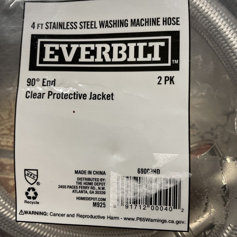 2 Everbilt Stainless Washing Machine Hoses 4 Ft 90 Degree End gallery