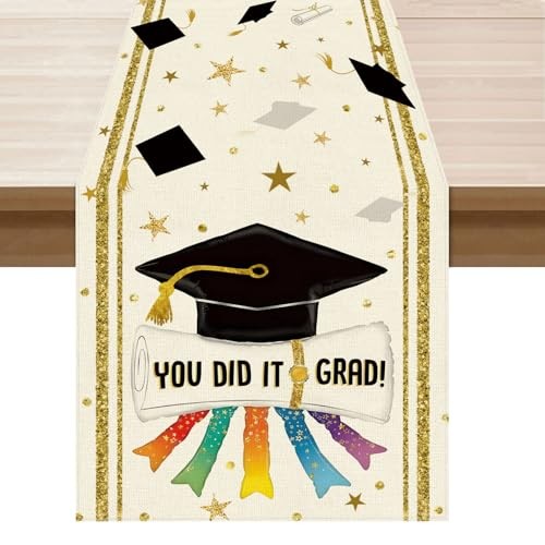 You Did it Grad Graduation Cap Diploma Stars Table Table Runner 13x48 Inch gallery