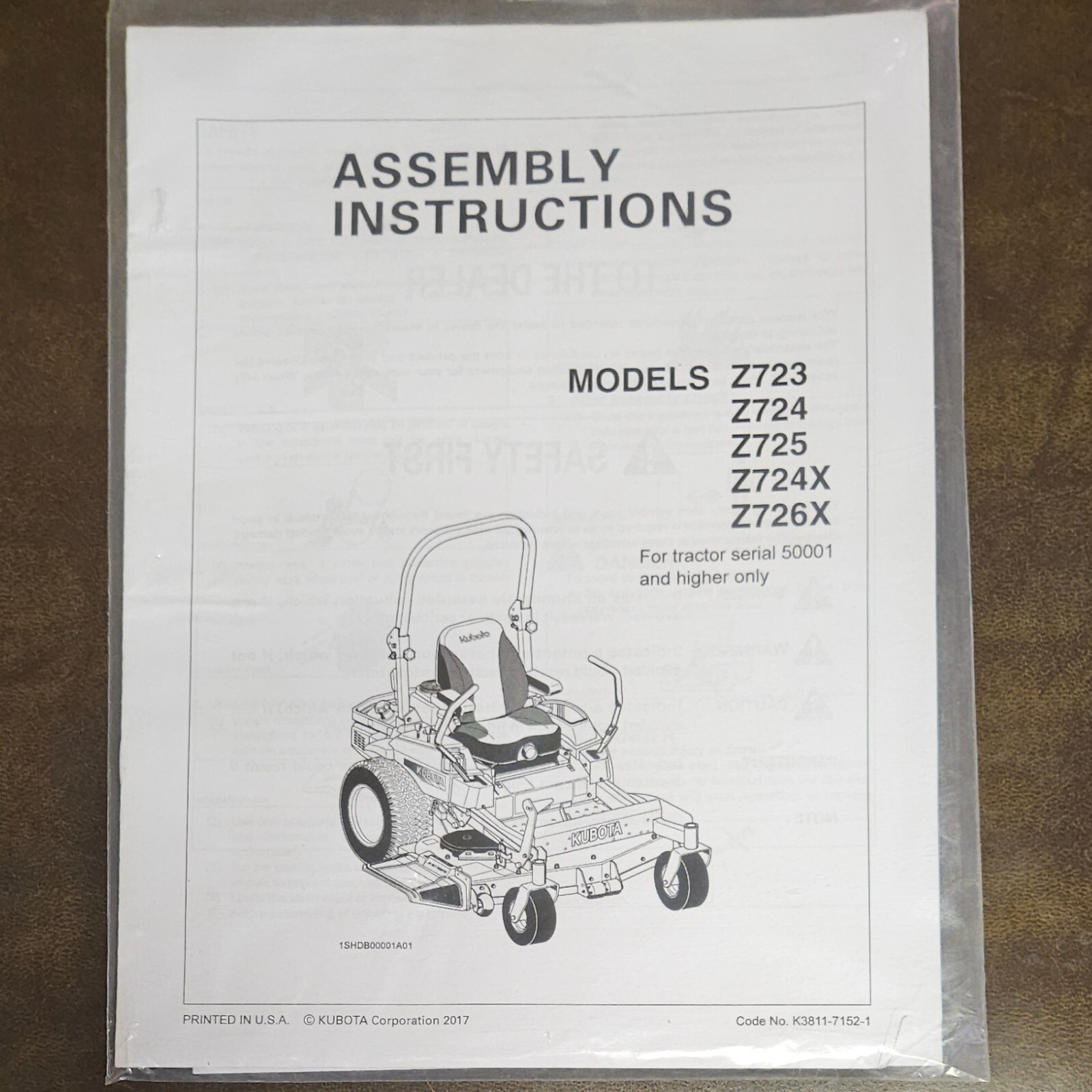 Kubota Z Assembly Instructions gallery