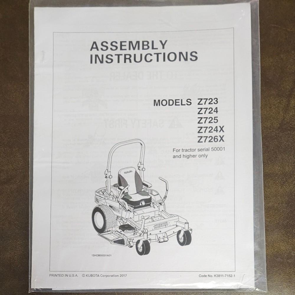 Kubota Z Assembly Instructions