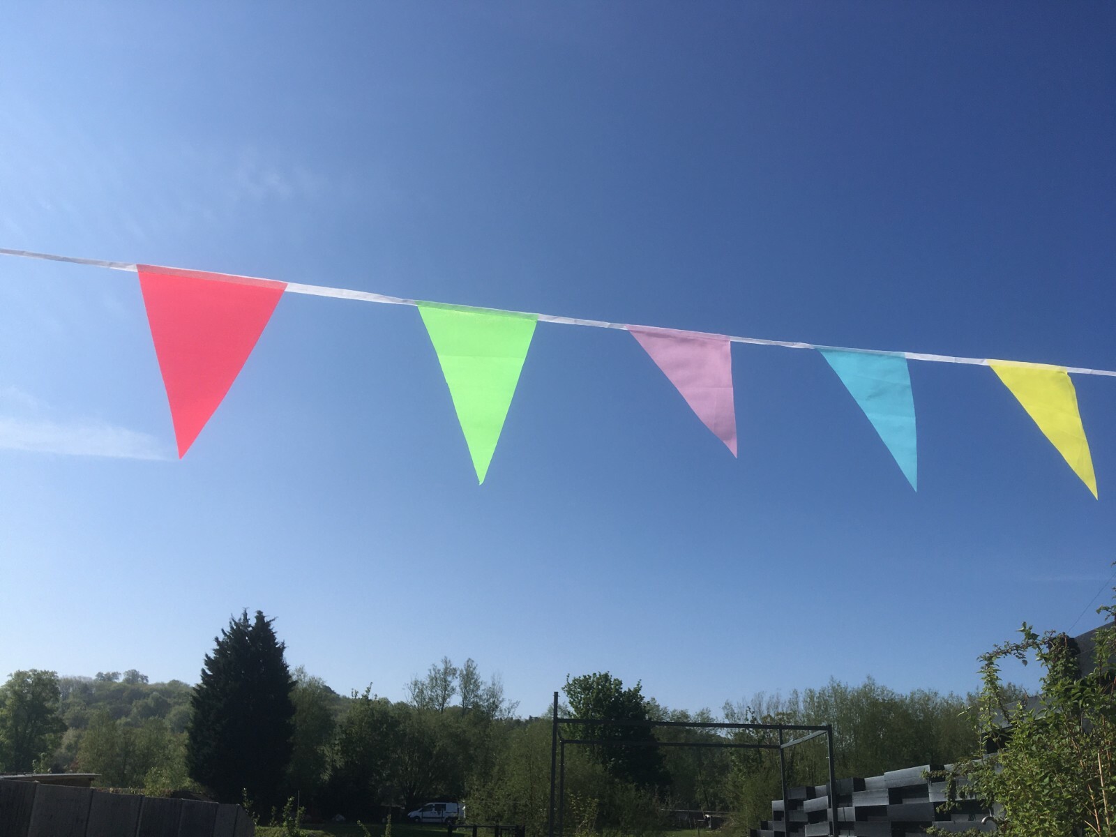 Party bunting bright multi-coloured fabric SALE BARGAIN 5.5m 20 Flags Free Post gallery