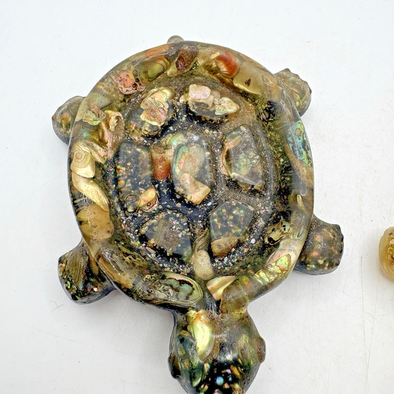 Acrylic Turtle Abalone Shell Trinket Soap Dish Pin Tray Vintage Set Of 2 5" gallery
