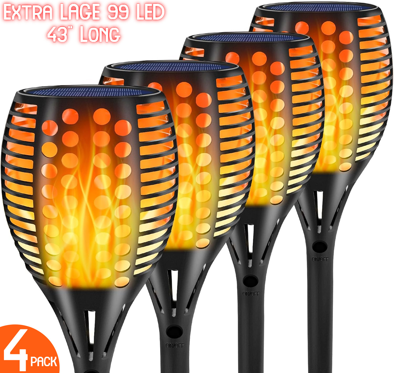 4Pack 96LED Waterproof Solar Tiki Torch Light Dancing Flickering Flame Lamps USA gallery