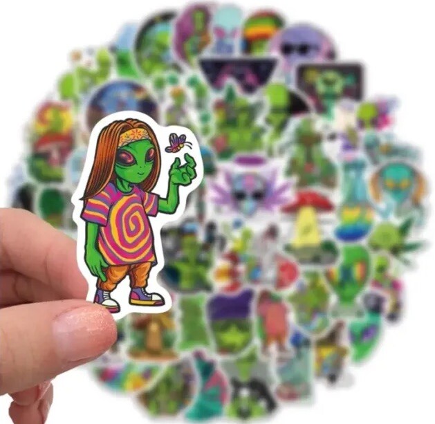 50+5pcs Alien Stickers 一 High Quality PVC Cartoon Stickers Marihuana gallery
