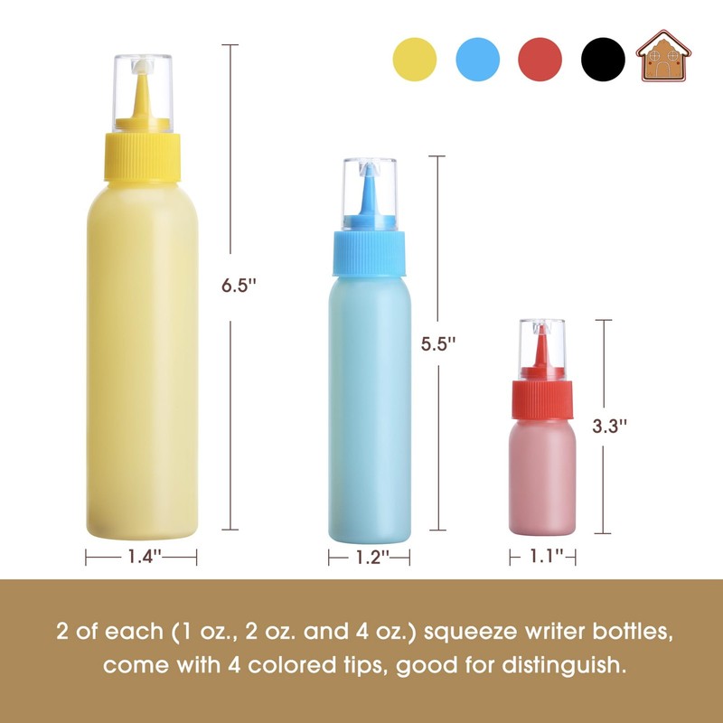 Cookie Icing Bottles, 6 Squeeze Applicator Bottles, 2 each (1, 2 and 4 ounces... gallery