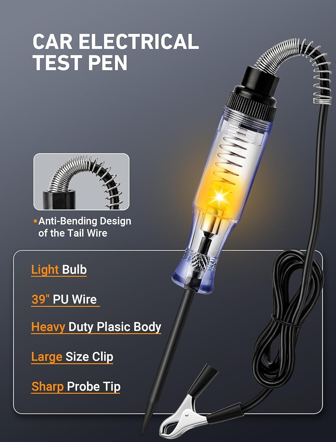 Automotive Test Light 6V-24V DC Circuit Voltage Continuity Tester with Clip gallery