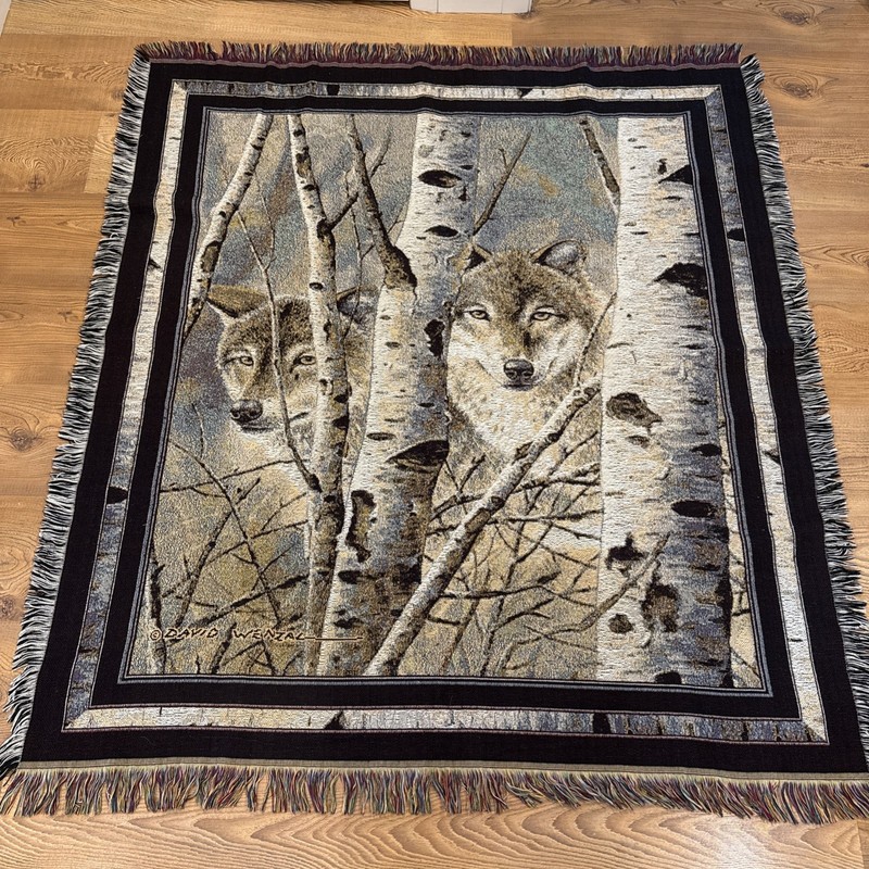 Wolf In Birch Trees Throw Blanket Afghan 50”x57" Tapestry David Wenzal gallery