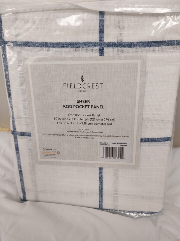Fieldcrest Arden Sheer Rod Pocket Panel Curtain 100% Cotton 50in x 108in gallery