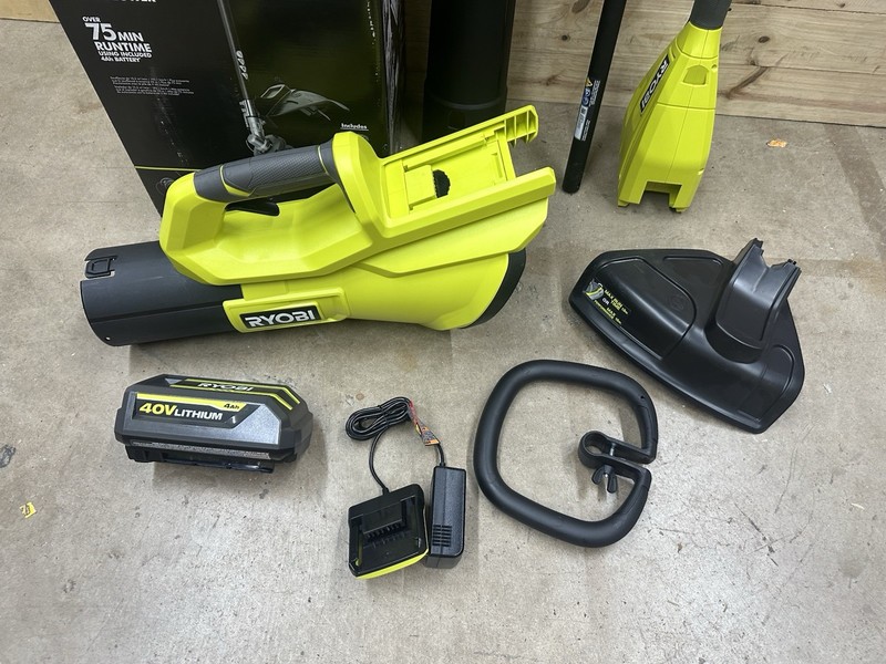 Ryobi 40V 15 in String Trimmer & Blower Kit W/ 4 Ah Battery RY40CK201K Used gallery