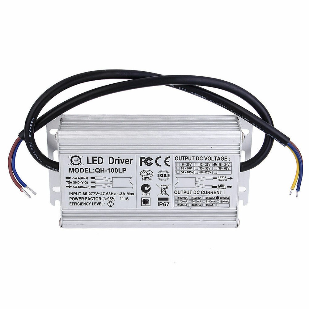 100W Constant Current 3A LED Driver Power Supply AC85-277V Waterproof DC18-34V