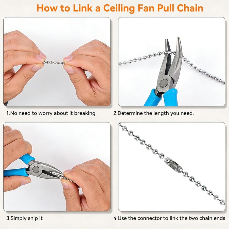 Ceiling Fan Pull Chain Extension, 120 In Ball Chain With 12 Connetors, Adjustabl gallery