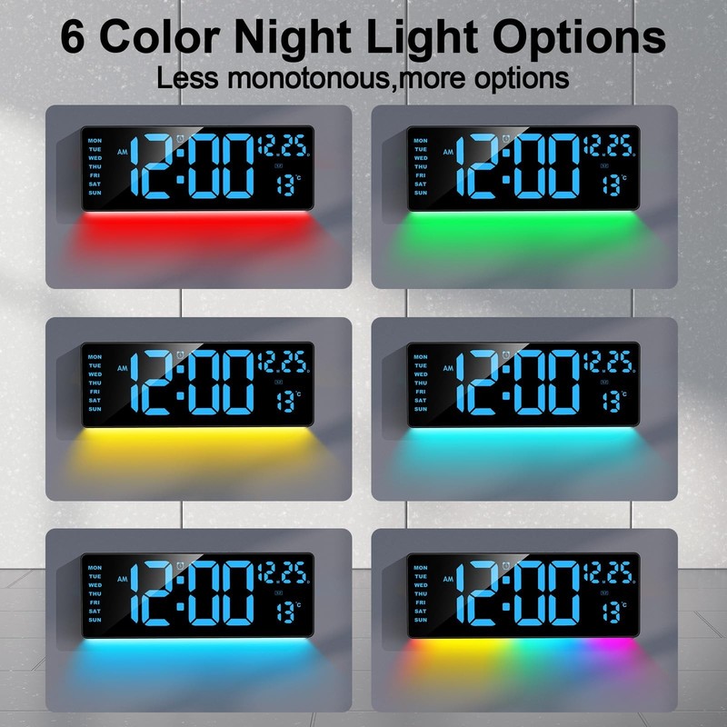 16.5" Digital Clock Large Display with Remote Control, 6-Color Night Light Di... gallery