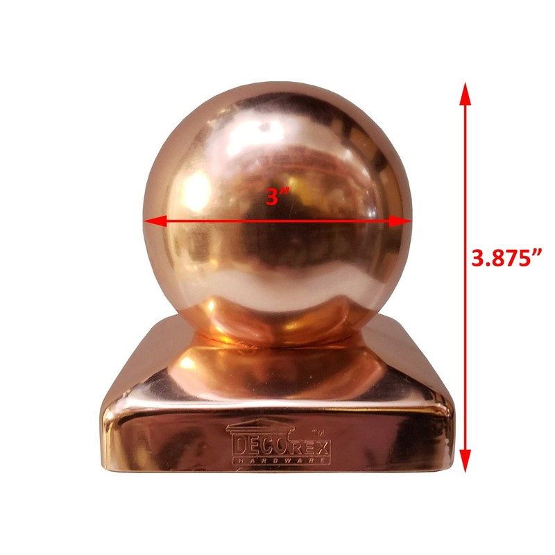 3.5" x 3.5" Solid Copper Ball Post Cap for True/Actual 3.5" x 3.5" Wood Posts gallery