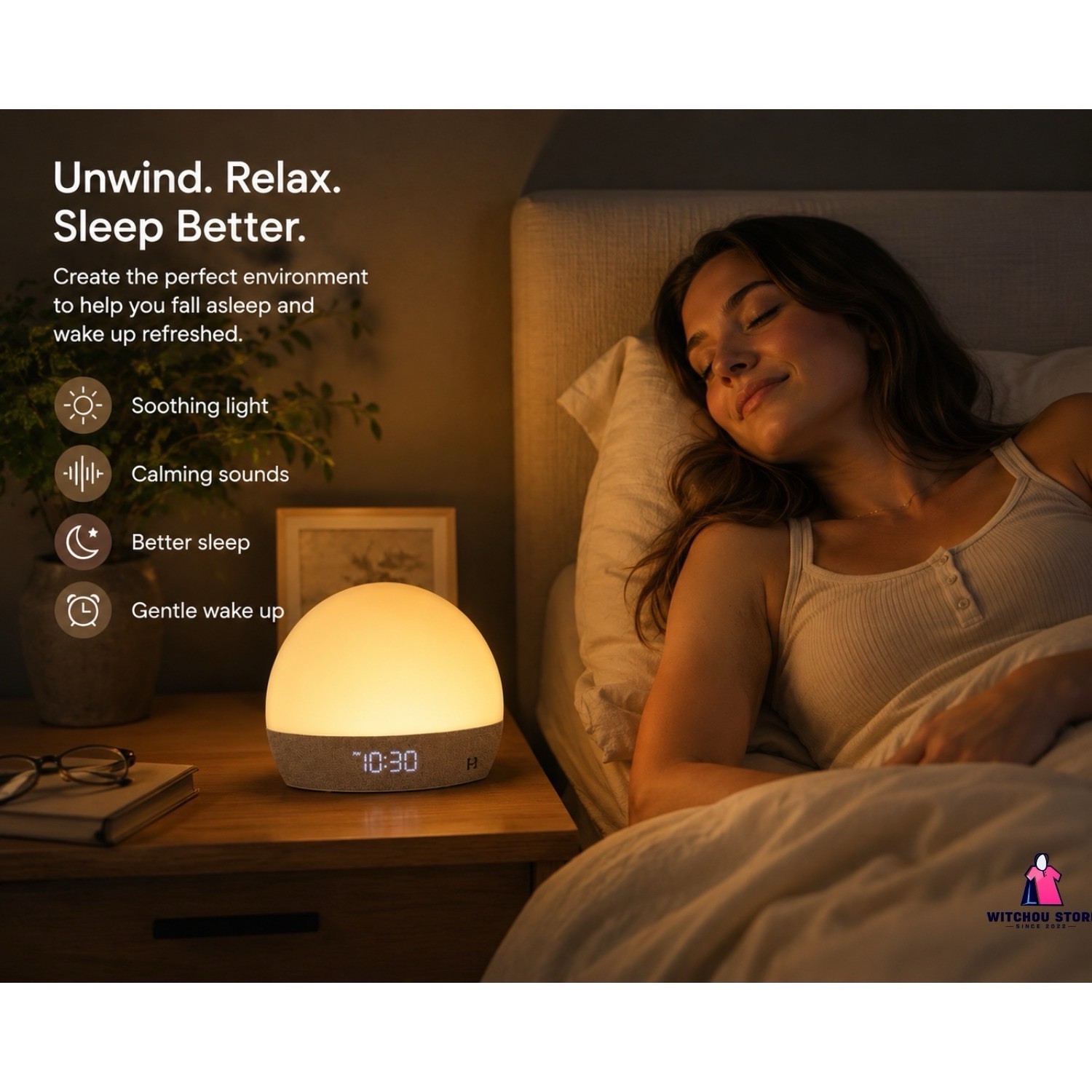 Hatch Digital Standard Alarm Clock w/ Sunrise Light, Gray Fabric Base, Dome gallery