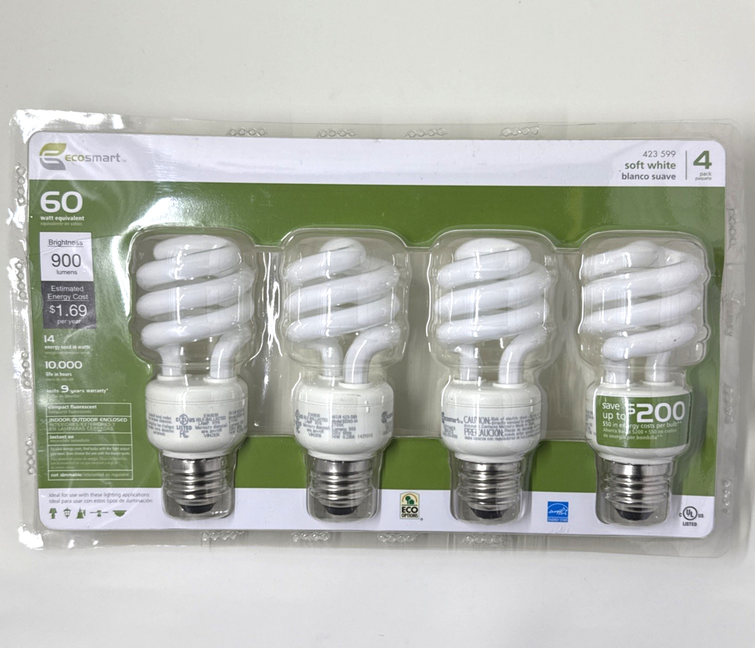 EcoSmart 60W Equivalent CFL Light Bulbs Soft White 900 Lumens 4-Pack gallery