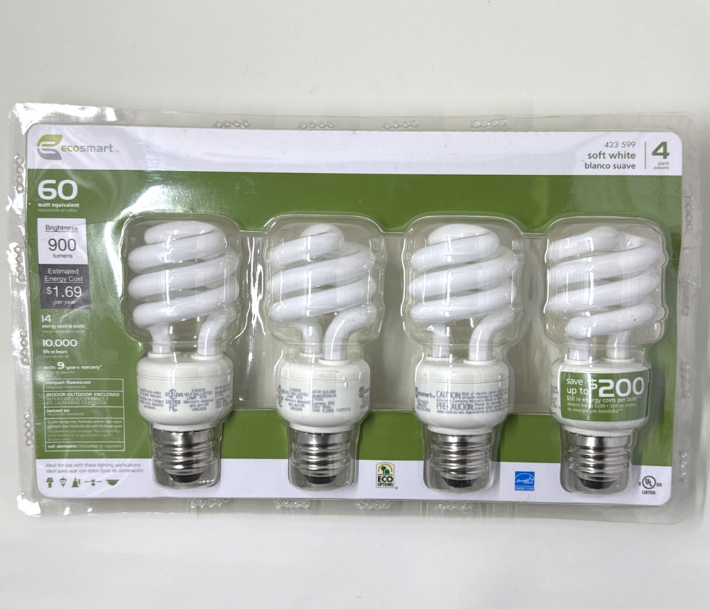 EcoSmart 60W Equivalent CFL Light Bulbs Soft White 900 Lumens 4-Pack