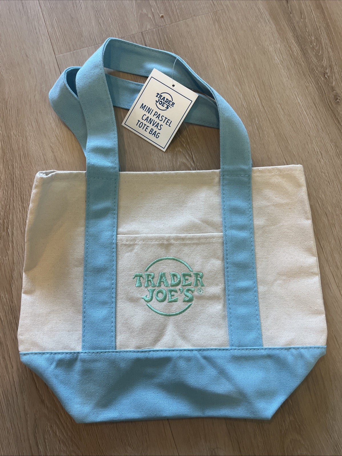 TRADER JOE'S MINI PASTEL CANVAS TOTE BAG BLUE EASTER NWT FAST SHIP 🪺 gallery