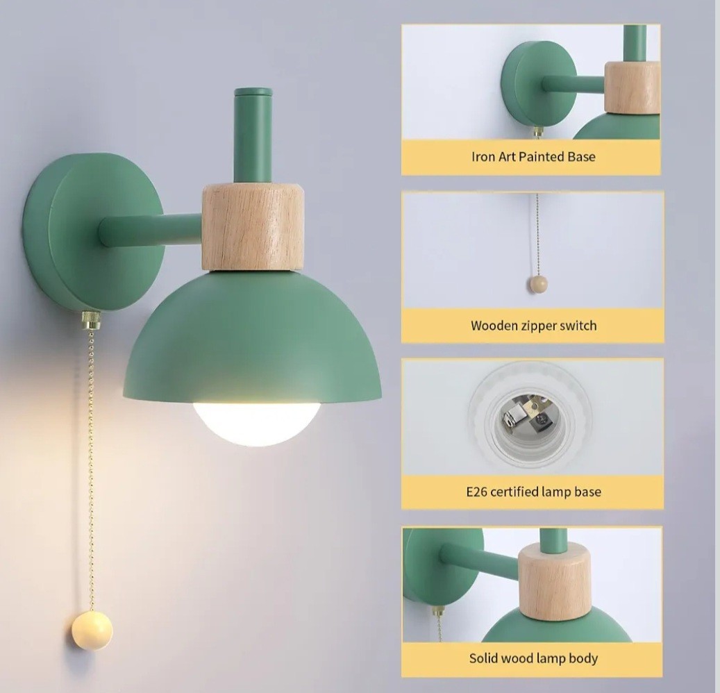 Pull Chain Wall Light Sconce Green All Rooms Modern-NEW NEVER OPENED gallery