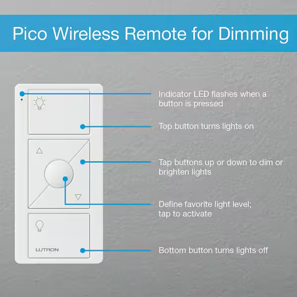 Pico Smart Remote (3-Button, Dimming) for Caseta Smart Dimmer Switch, White (PJ2 gallery