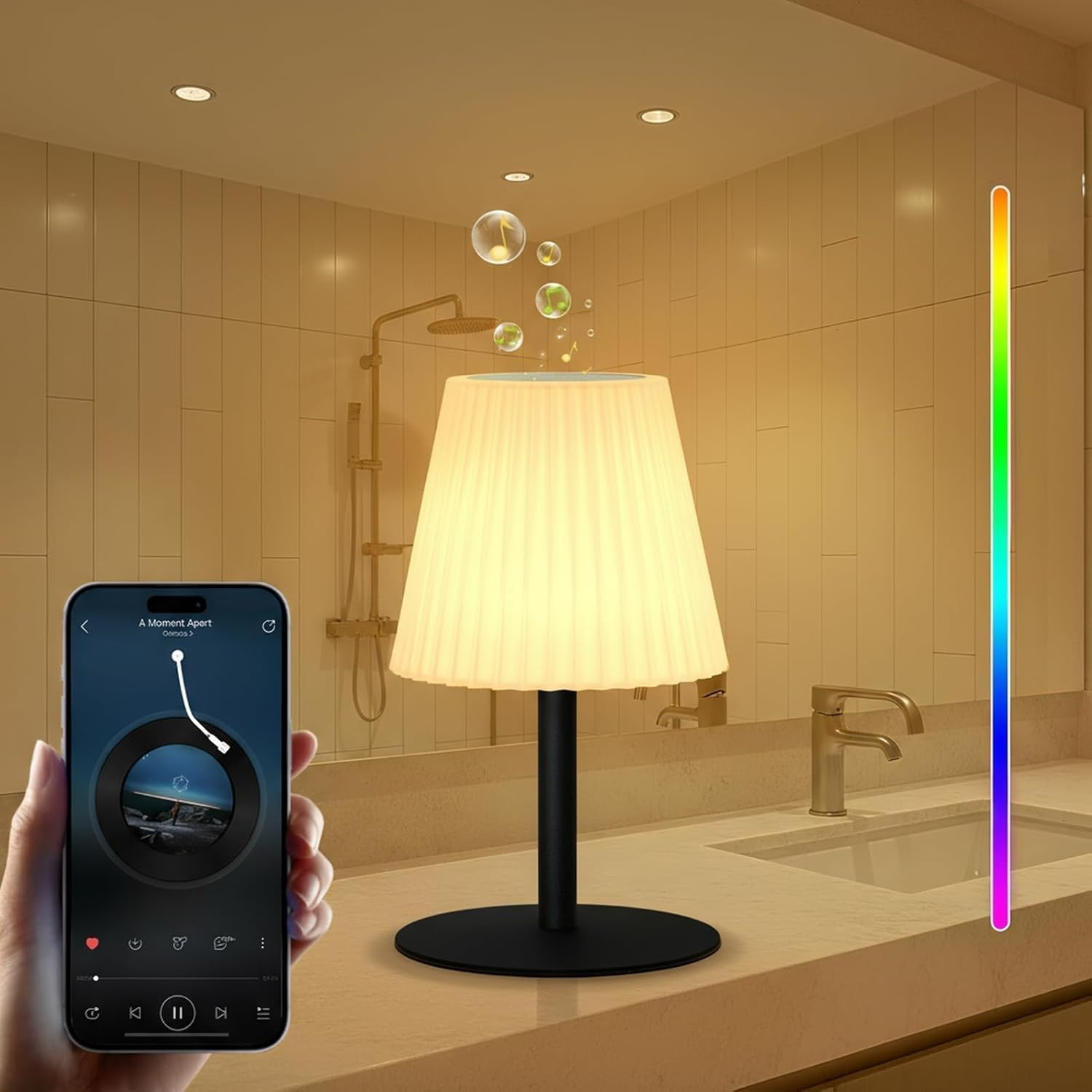 Shower Lamp | Dual Speaker Pairing, IP44 Waterproof Outdoor Table Lamp with RGB, gallery
