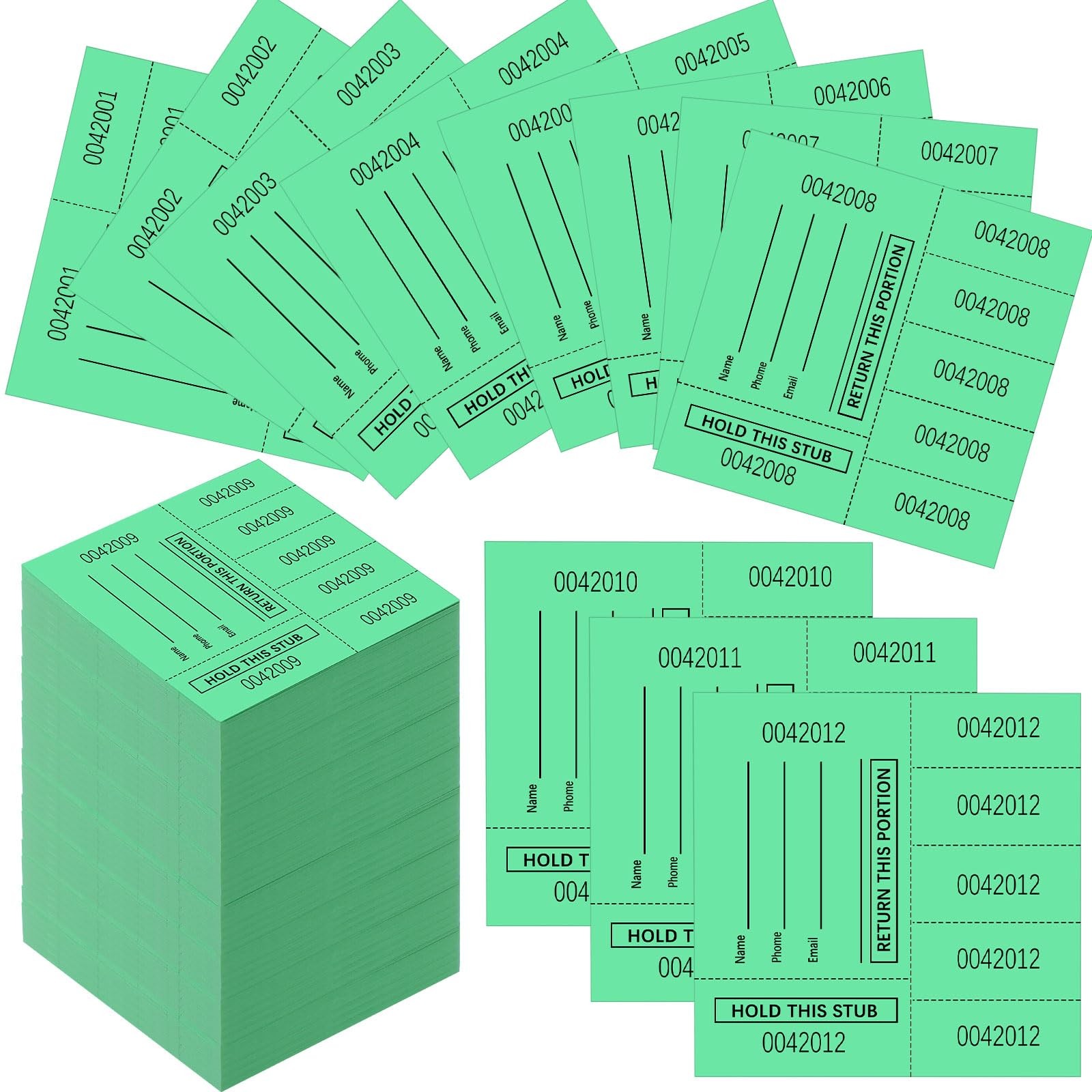 1000 Sheets 5 Bid Raffle Tickets Chinese Auction Numbered Tags Green Events gallery