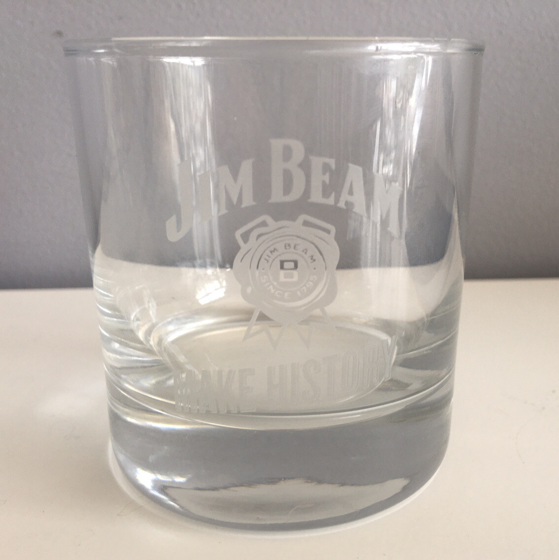 NEW Jim Beam "Make History" RARE Whiskey Rocks Glass Etched Heavy Base FREE SHIP gallery