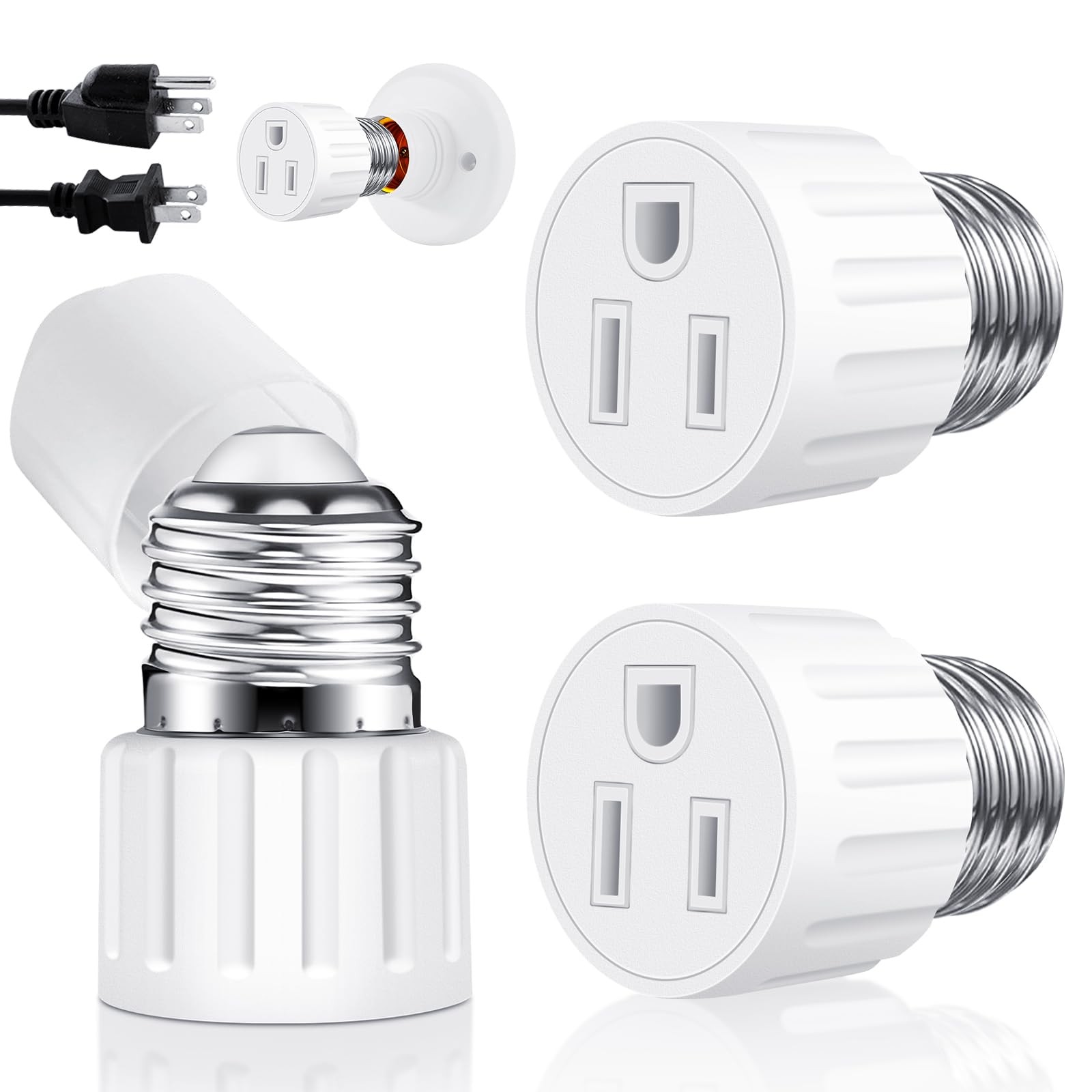 (2 Packs) 3 Prong Light Socket to Plug Adapter, E26 E27 Light Socket Outlet A... gallery