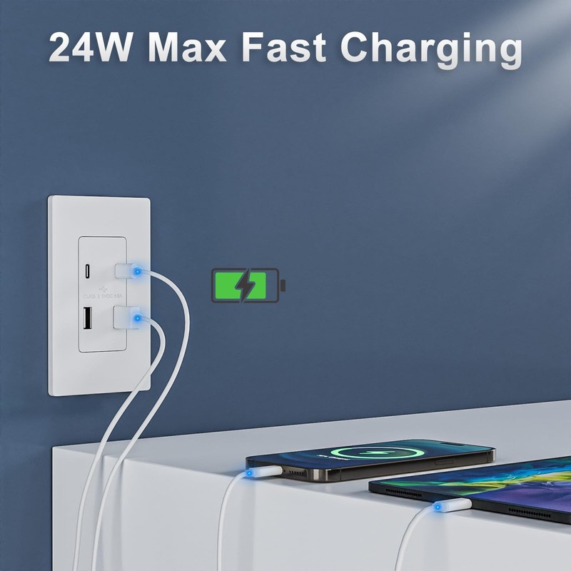 2PACK USB Outlet with 4.8A/24W Type A & Type C USB Charging Ports UL Listed gallery