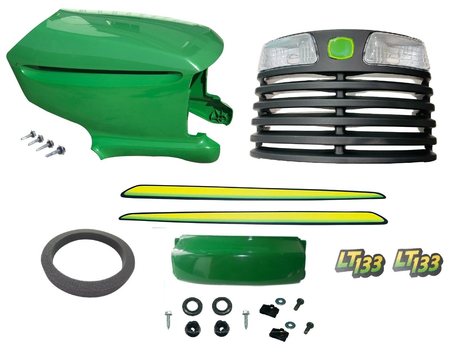 Upper/Lower Hood/Grille/Bumper/Foam Isolator/LH&RH Stickers Fits John DeereLT133 gallery