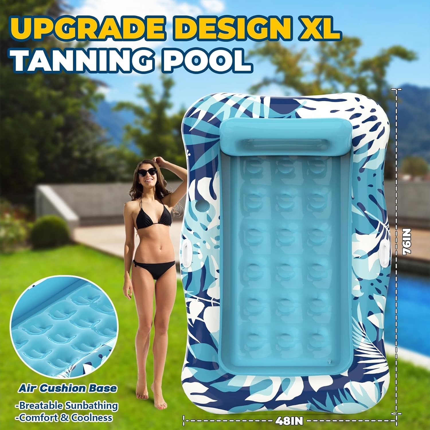 76"x48" XL Inflatable Tanning Pool Lounger with Pillow 4 in 1 Water Float gallery
