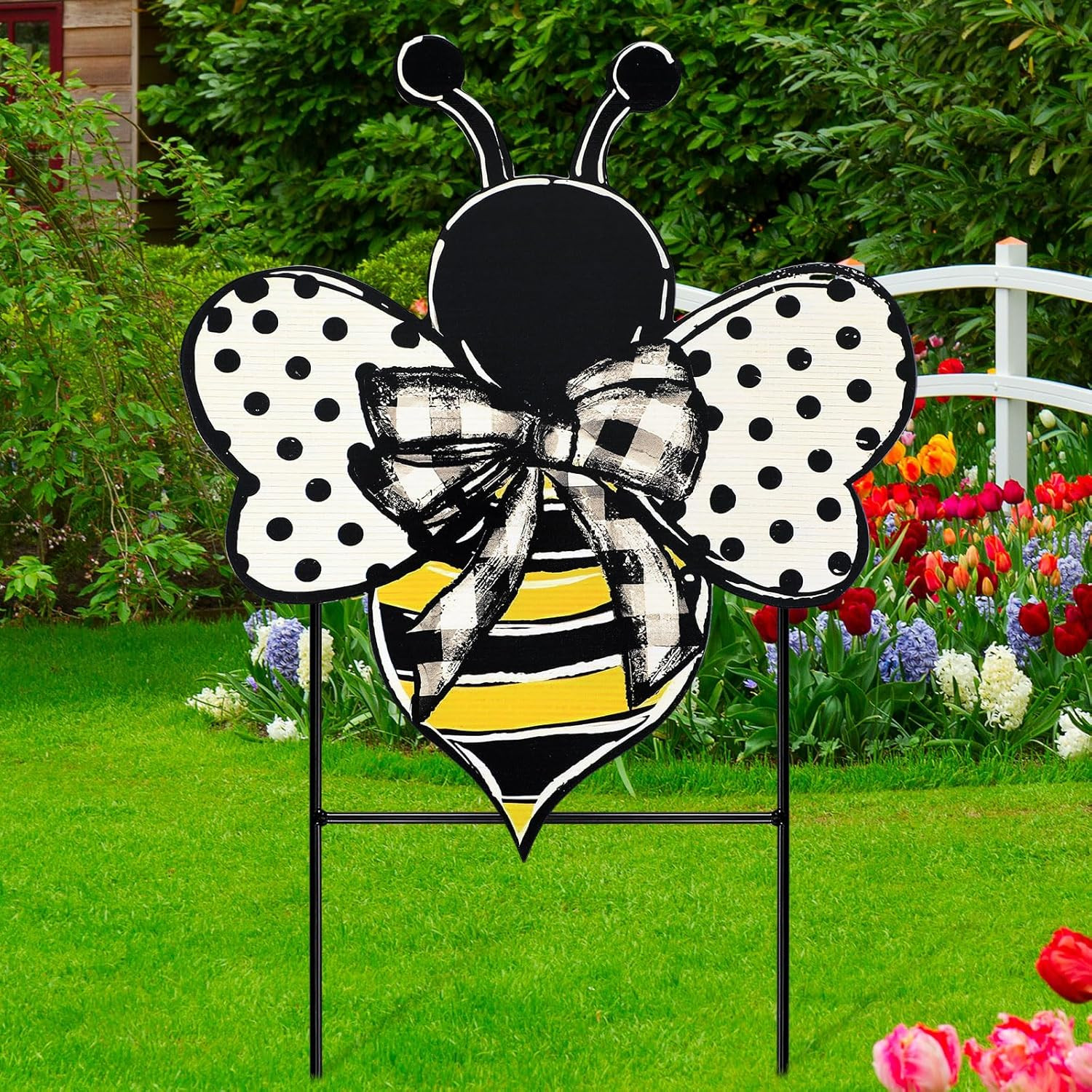 Summer Yard Sign Polka Dot Bee Metal Decoration Outdoor 13.7 Inch Summer Decorat gallery