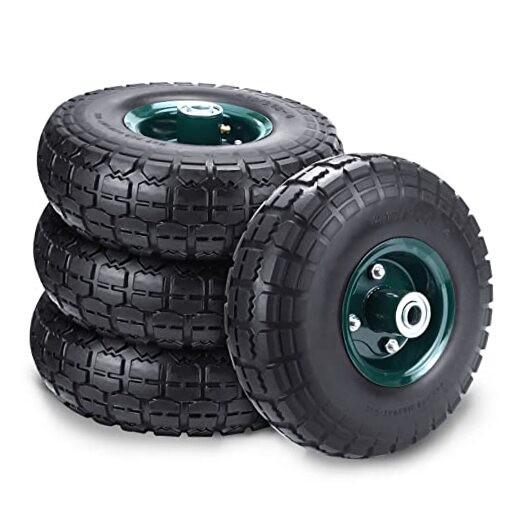 4 Pcs 10" Flat Free Tires Solid Pneumatic Tires Wheels, 4.10/3.50-4 Air Less gallery