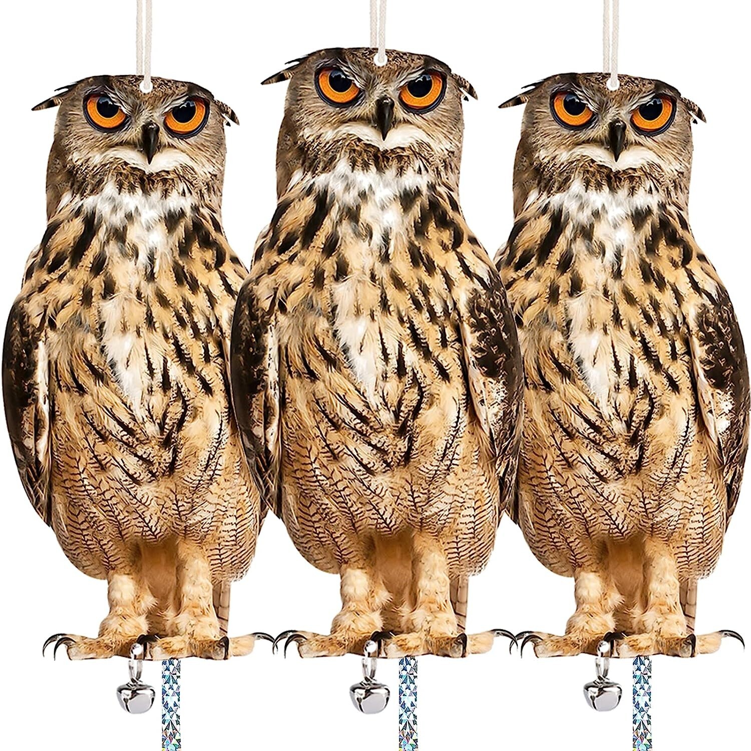 Owl to Keep Birds Away, 3 Pack Bird Scare Owl Fake Owl, Reflective Hanging Bird gallery
