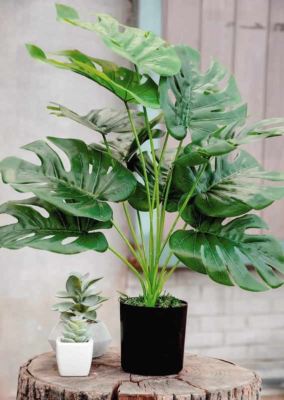 Toopify Artificial Palm Tree, 19" Large Fake Plants in Pot for 1ft 7in, Green gallery