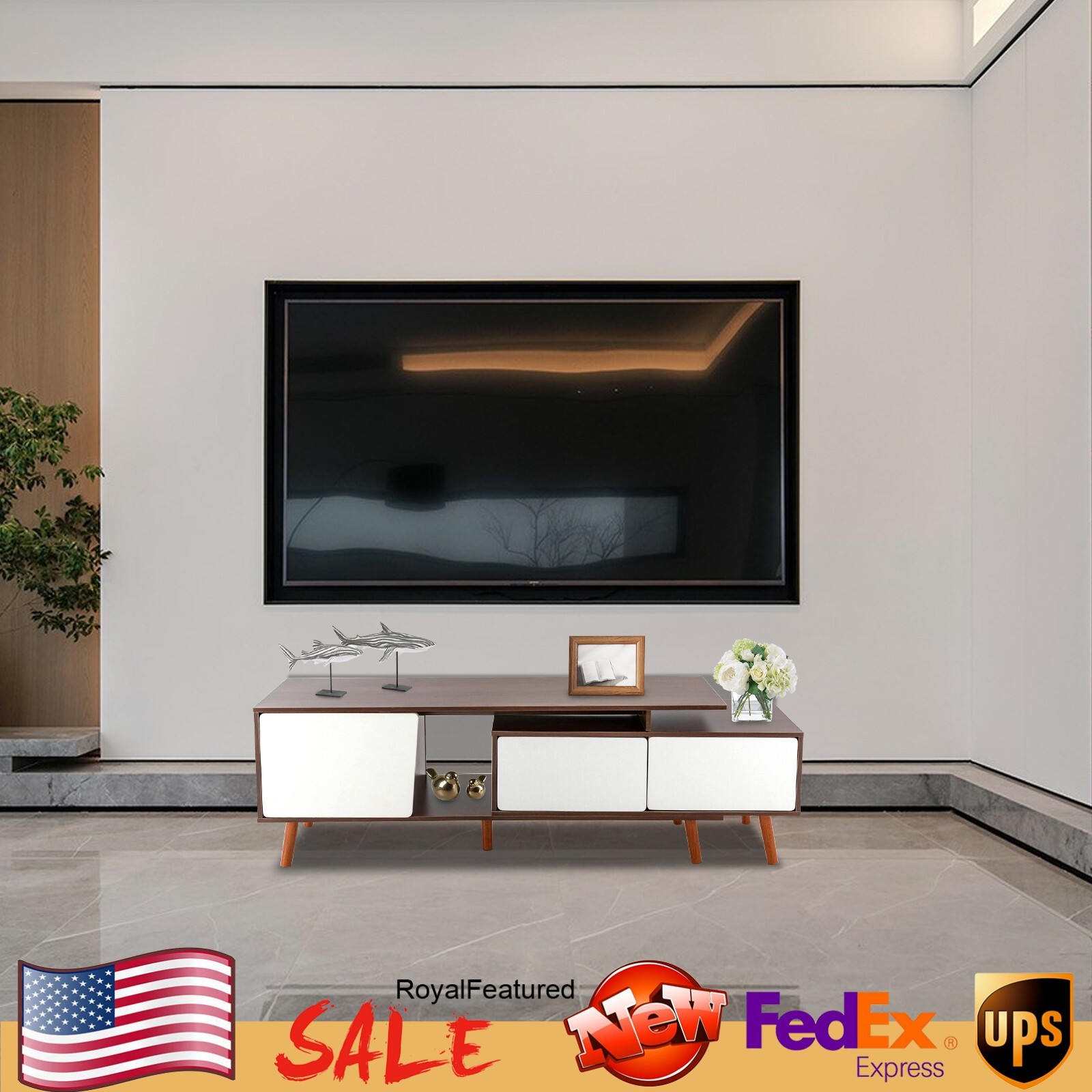 Modern TV Stand Entertainment Side Unit 3 Doors MDF Storage Cabinet Furniture gallery