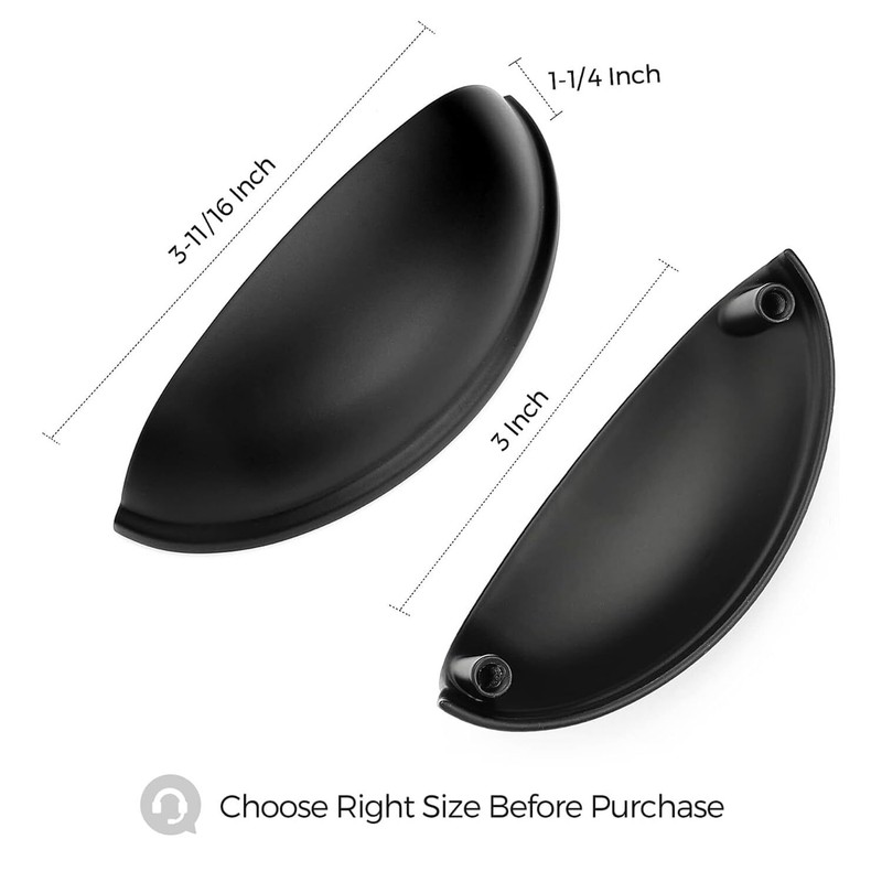 30 Pack Matte Black Cup Pulls 3 Inch Drawer Handles Kitchen Cabinet Hardware gallery