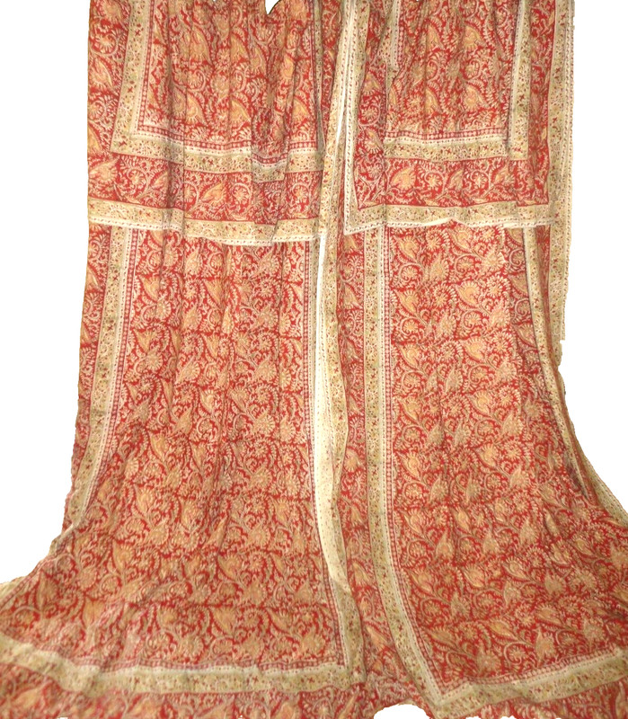 CRATE & BARREL KALAMKARI MARRAKESH RUST RED BURGUNDY PAISLEY (2) PANELS 60X84 gallery