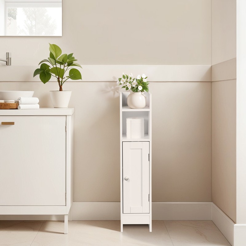 Small Bathroom Storage Corner Floor Cabinet w/ Door & Shelves Beside The Toilet gallery
