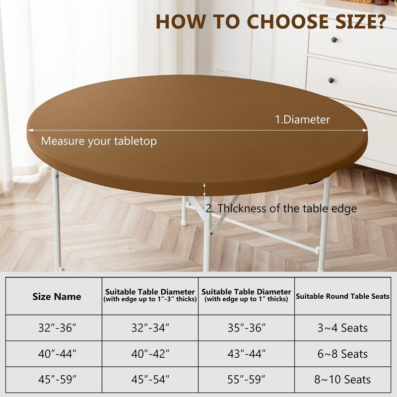 Brown Fitted Table Cover for Round Tables, 2 Pack Reversible Stretch Tableclo... gallery