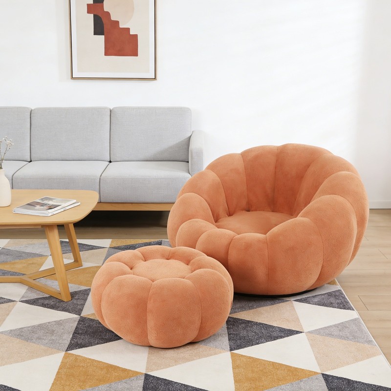 Single Sofa Chair Pumpkin Shape with Footstool Lounge Floor Sofa Living Room gallery