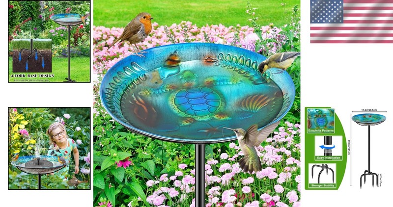Unique Hand-Powered Bird Bath & Feeder with Vintage Touch for Outdoor Charm gallery