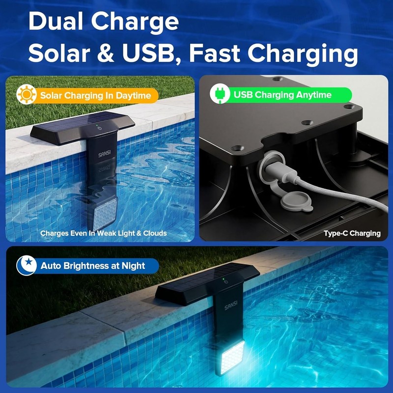 SANSI USB & Solar Pool Lights Inground & Above Ground RGB Pond Lights W/Remote gallery