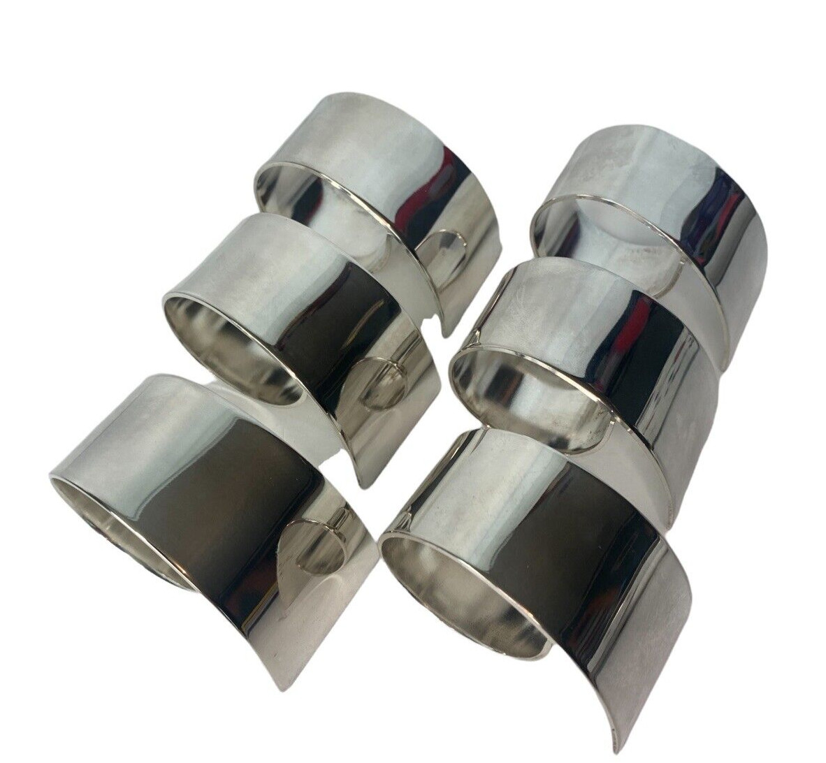 6 Silverplate Contemporary Modern Swirl Napkin Rings gallery