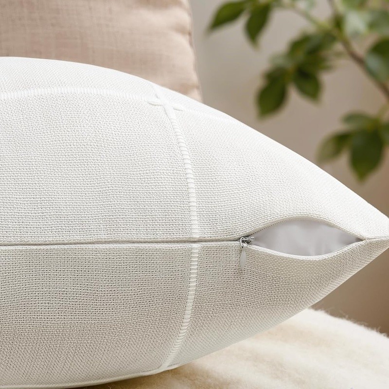 Linen Polyester Blend Checkered Pillow Covers Set Farmhouse Modern Decor New gallery