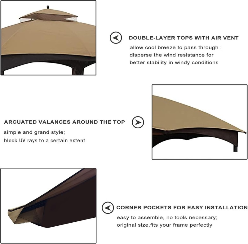 Gazebo Replacement Canopy Top for Lowe'S Allen Roth #GF-12S004B-1, Khaki gallery
