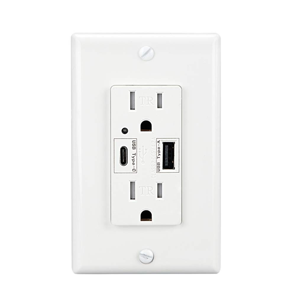 Type A & Type C USB Wall Charging Outlet, 4.2A High Speed Dual USB Socket, 15... gallery