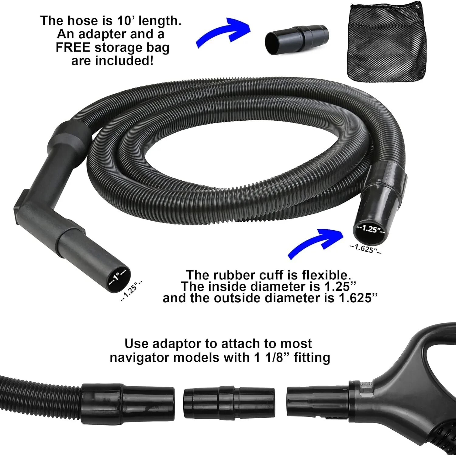 Riccar, Symplicity, Panasonic Vacuum Attachments, Dust Brush, Wands and Hose 10' gallery