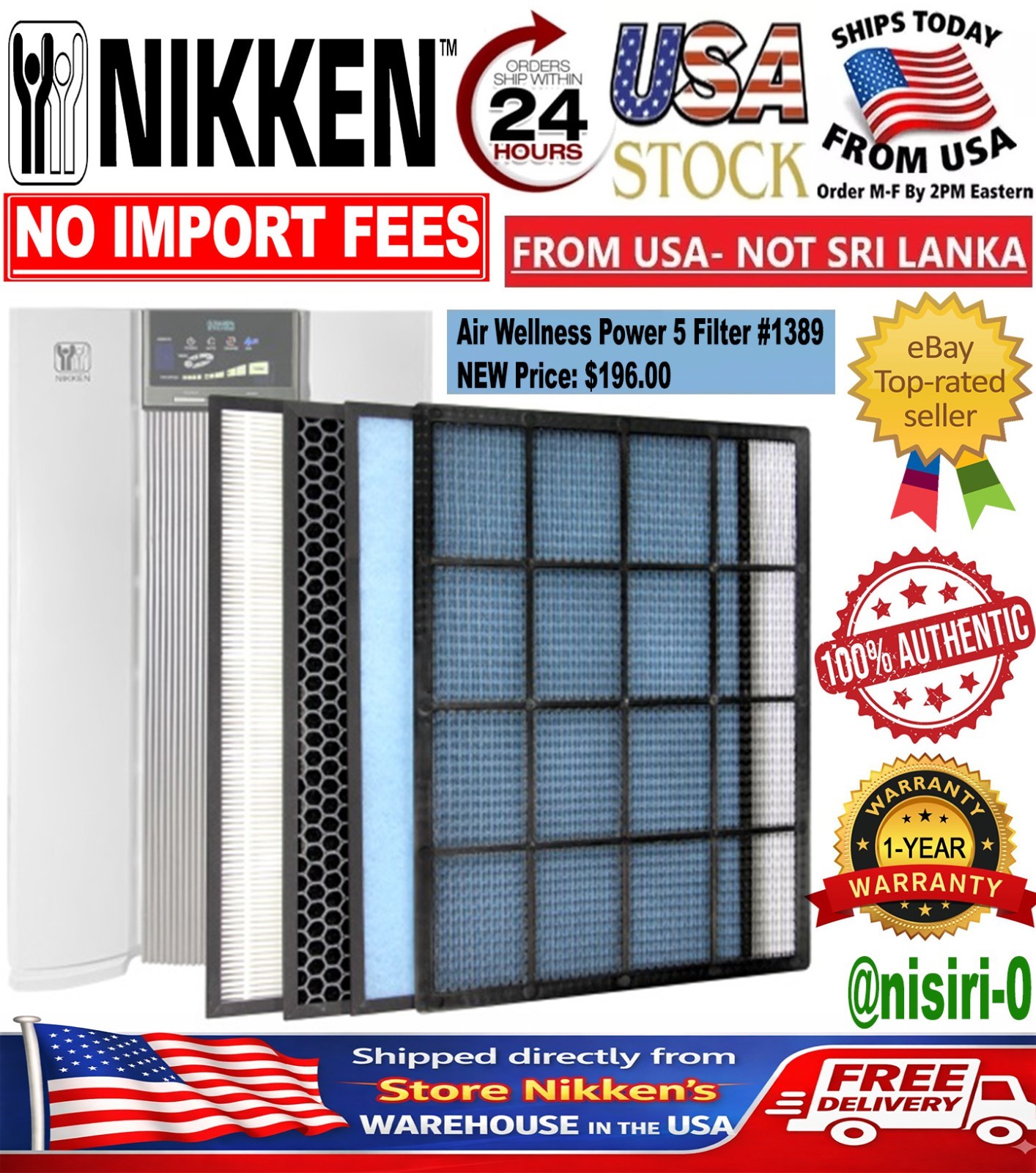 Nikken Air Wellness Power5 Filter Replacement HEPA Carbon 4 Stage Air Purifier🔥 gallery
