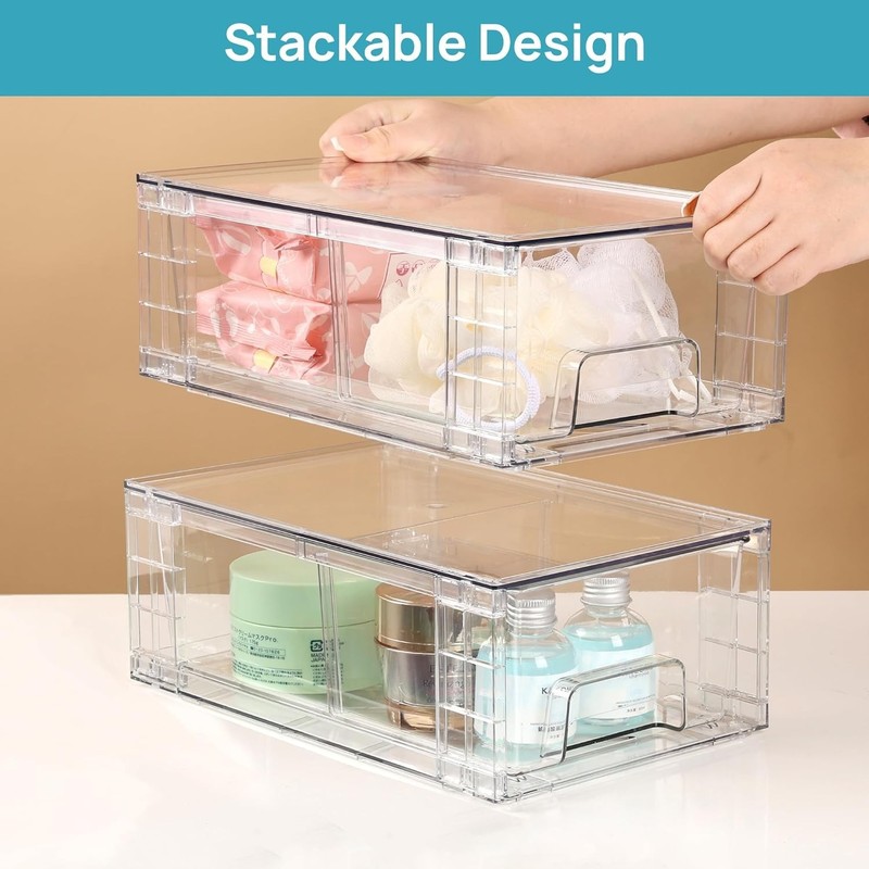 Vtopmart 4 Pack Large Stackable Storage Drawers, Clear Acrylic, 12"Lx7.5"Wx4.4"H gallery
